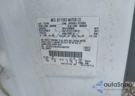 2005 Ford F-150 Stx/Xl/Xlt from USA, damaged, VIN 1FTRX14WX5NA80392